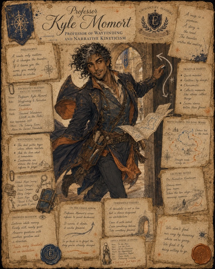 Illustrated dossier of Professor Kyle Momort