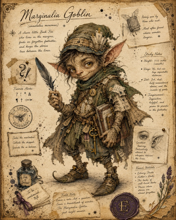 Illustrated dossier of the Marginalia Goblin Book Fae