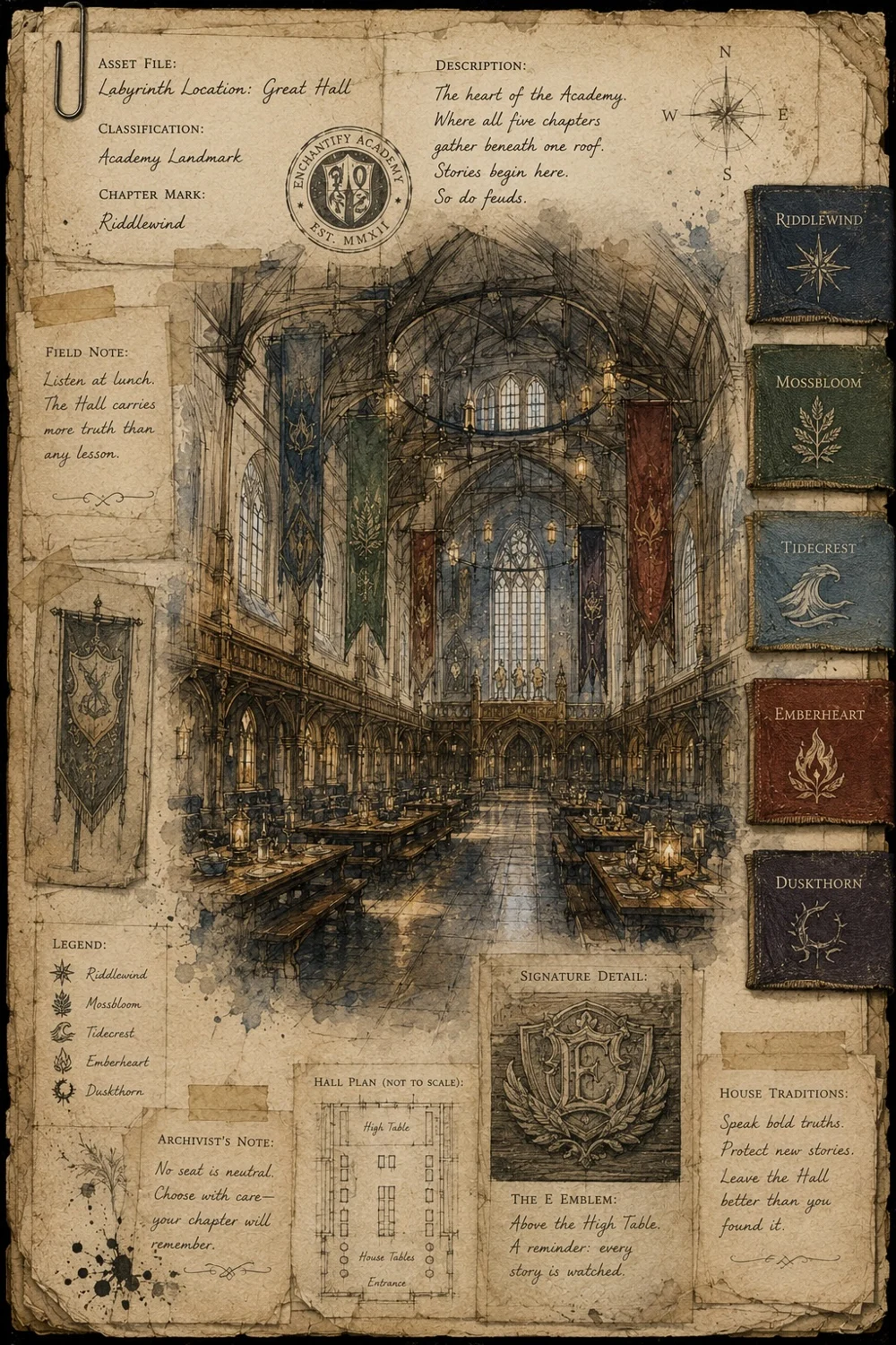 The Great Hall of the Academy, illustrated and annotated