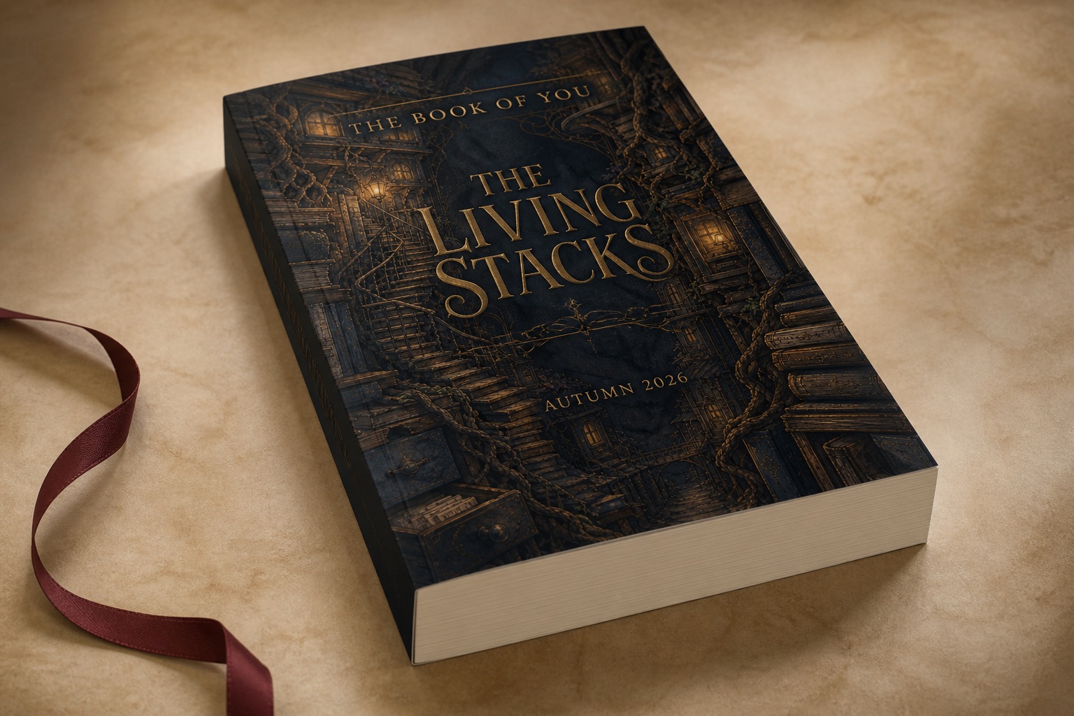 A substantial 6 by 9 perfect-bound seasonal softcover titled The Living Stacks
