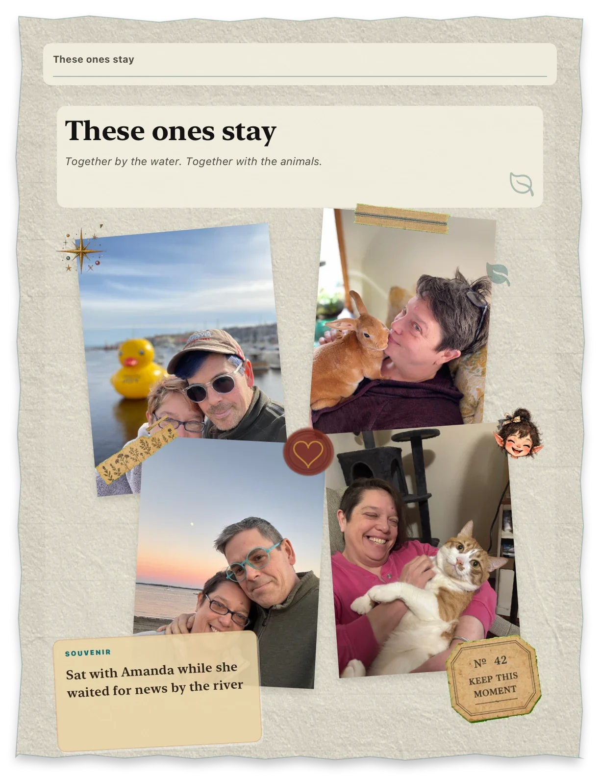 An actual Pagewright sheet composed with personal photographs and app marginalia