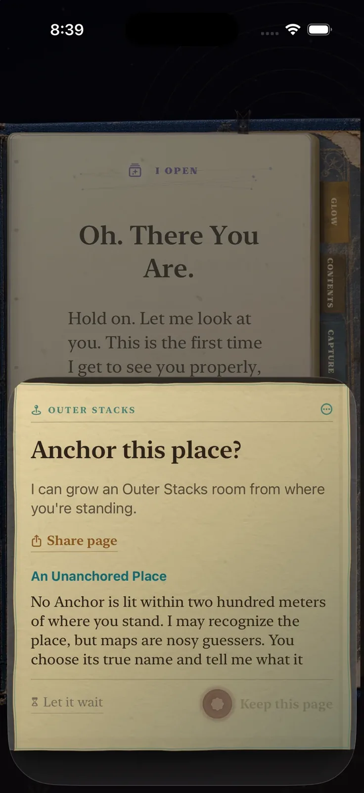 The current Anchor Page opening over the Book