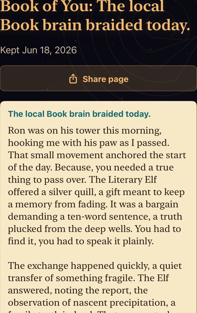 A Book of You page showing a braided daily entry