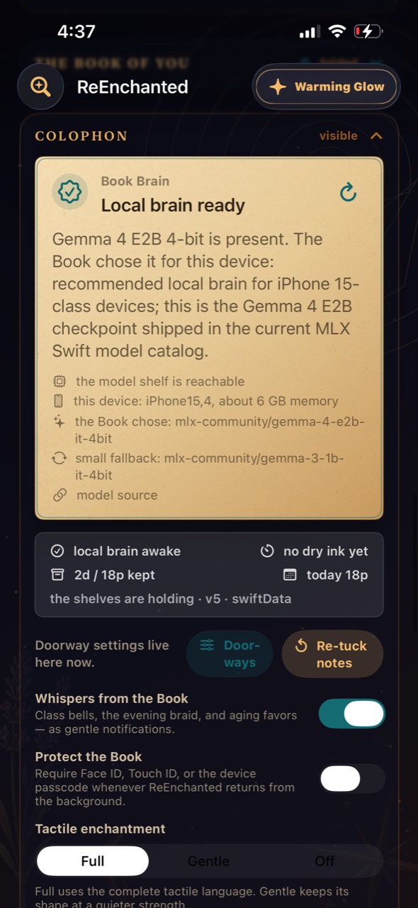Local brain and privacy settings in ReEnchanted