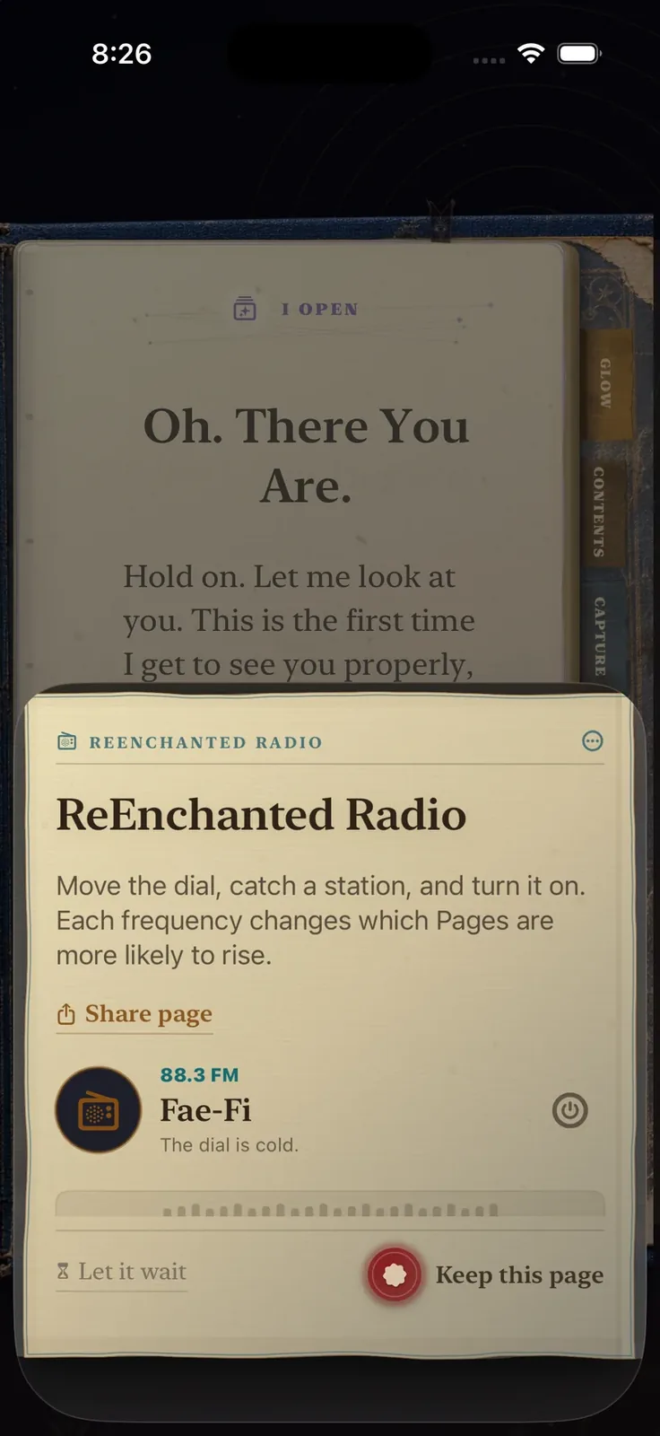 The current ReEnchanted Radio Page, tuned to 88.3 Fae-Fi