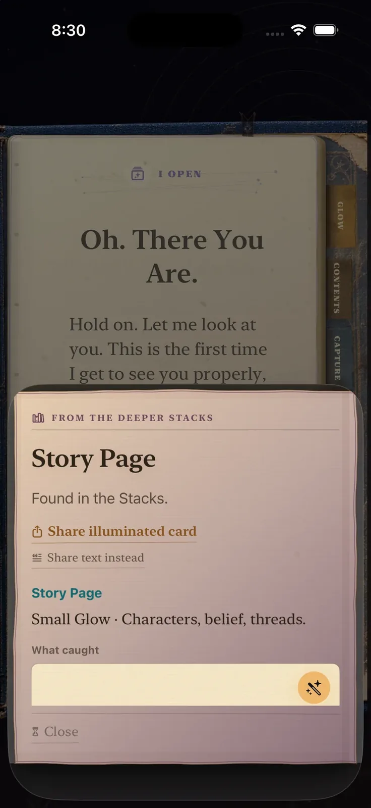 A search result opened on the current Book reading stand